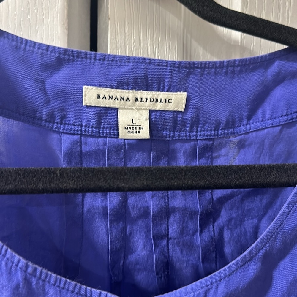 Banana Republic Cobalt Silk Blend Button Front Blouse | Effortless Minimal Chic - Picture 4 of 11